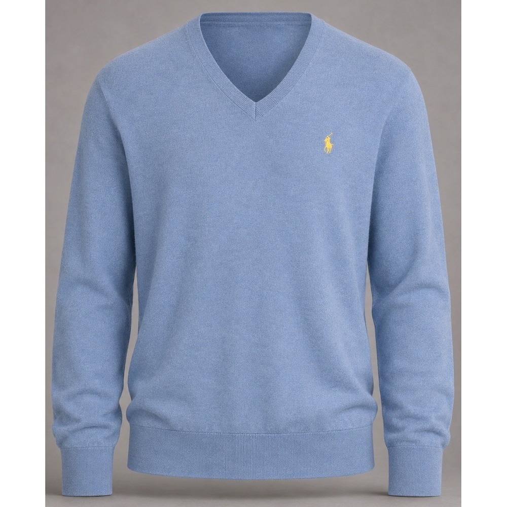 Polo Ralph Lauren Sweater Mens XL Pima Cotton Blue V Neck Pony Logo Pullover